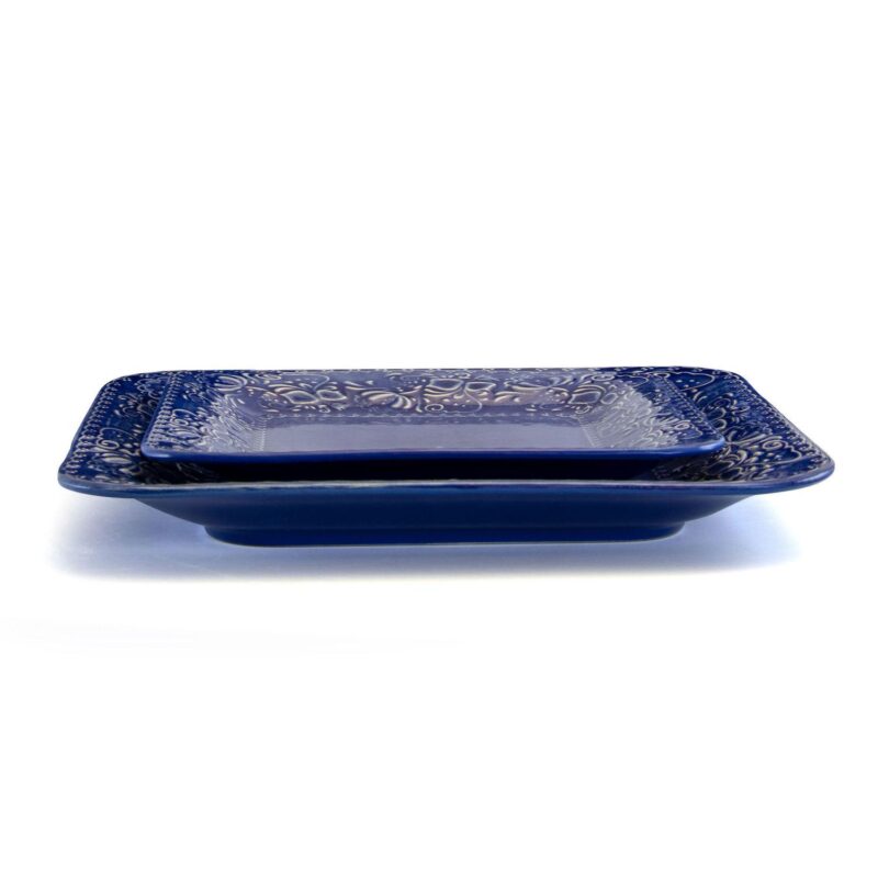 Elama Indigo Lotus 16 Piece Square Dinnerware Set - Image 4