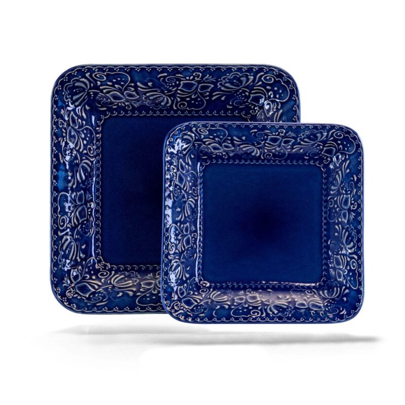 Elama Indigo Lotus 16 Piece Square Dinnerware Set - Image 3