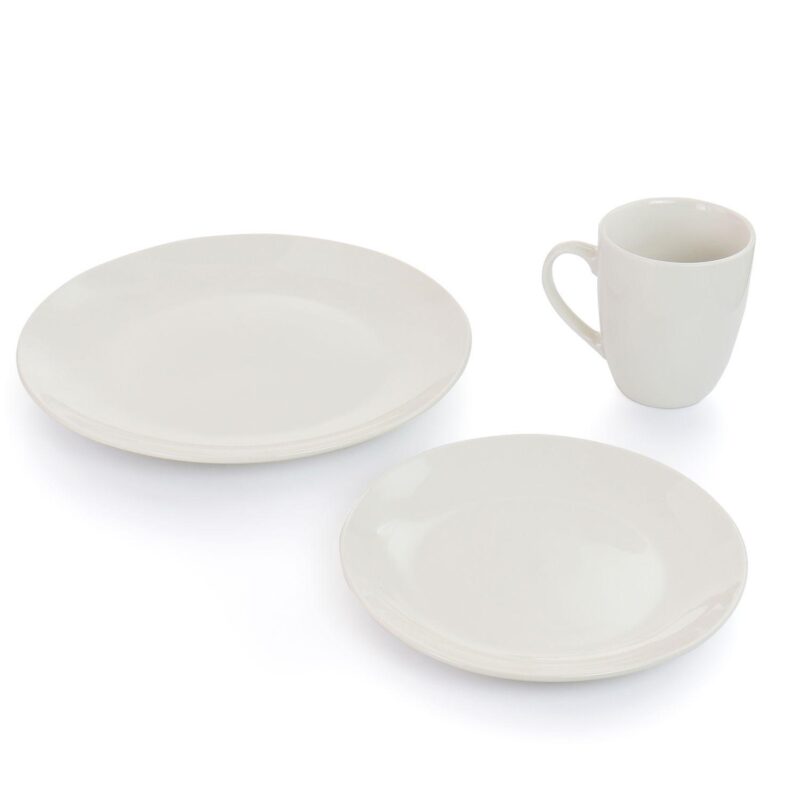 Elama Iris 32 Piece Porcelain Dinnerware Set with 2 Serving Bowls in White - Image 2