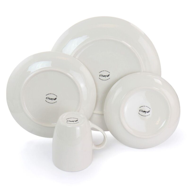 Elama Iris 32 Piece Porcelain Dinnerware Set with 2 Serving Bowls in White - Image 4