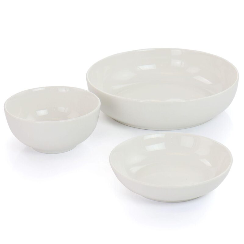 Elama Iris 32 Piece Porcelain Dinnerware Set with 2 Serving Bowls in White - Image 3