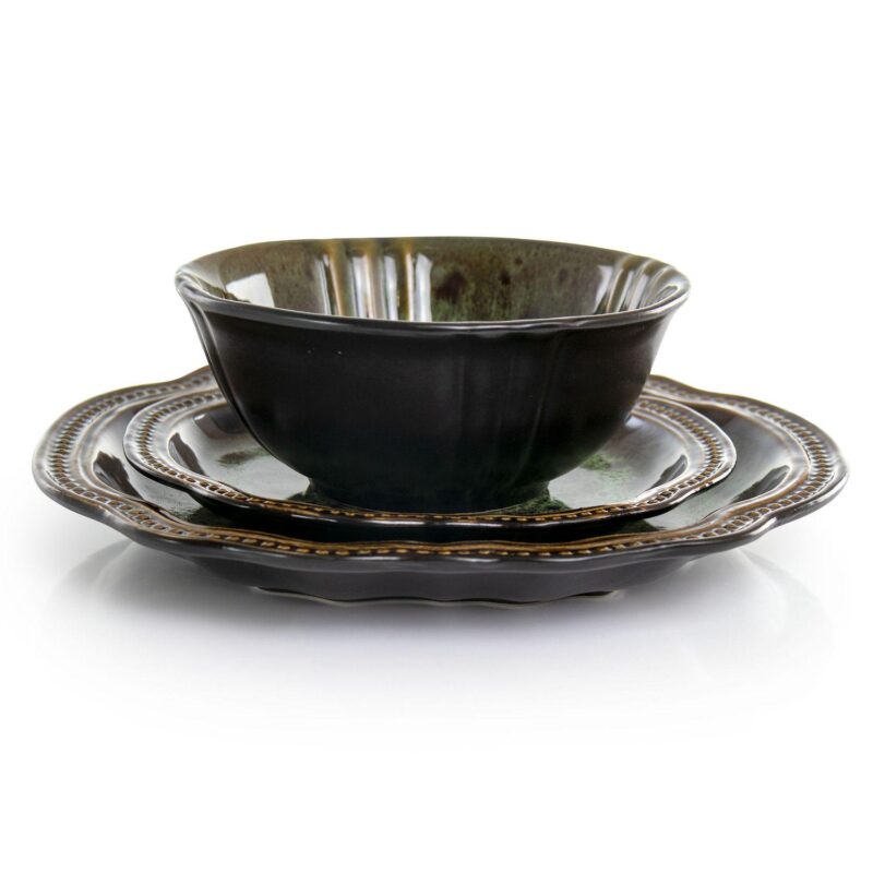 Elama Jade Waves 16 Piece Stoneware Dinnerware Set in Green - Image 2