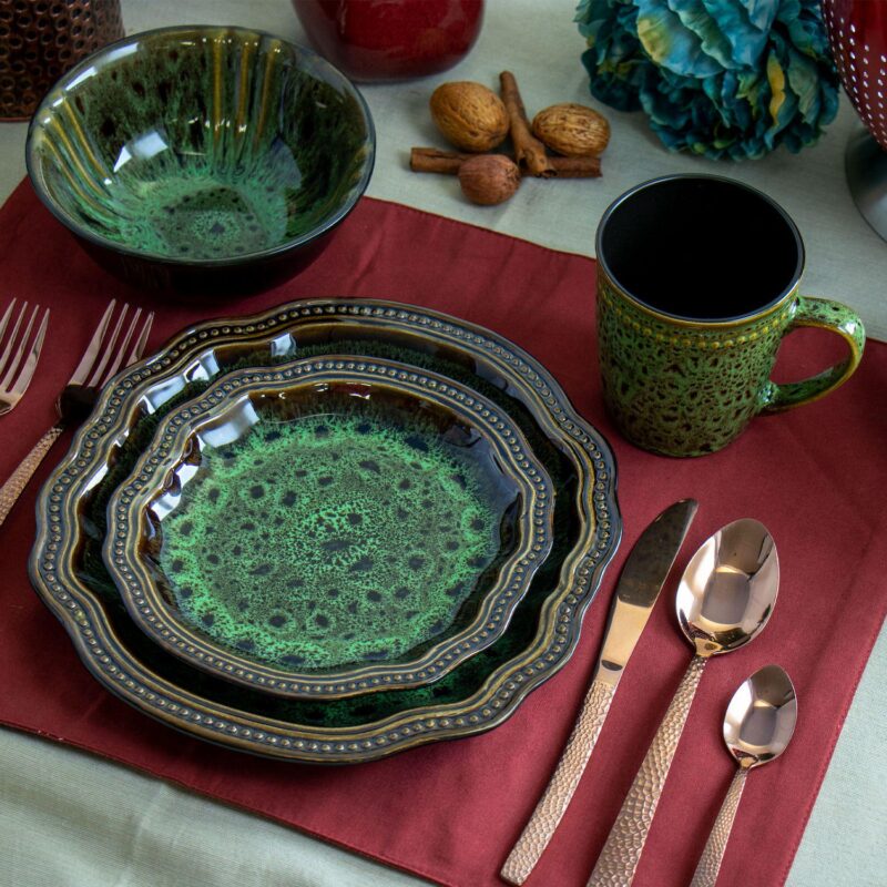 Elama Jade Waves 16 Piece Stoneware Dinnerware Set in Green - Image 5