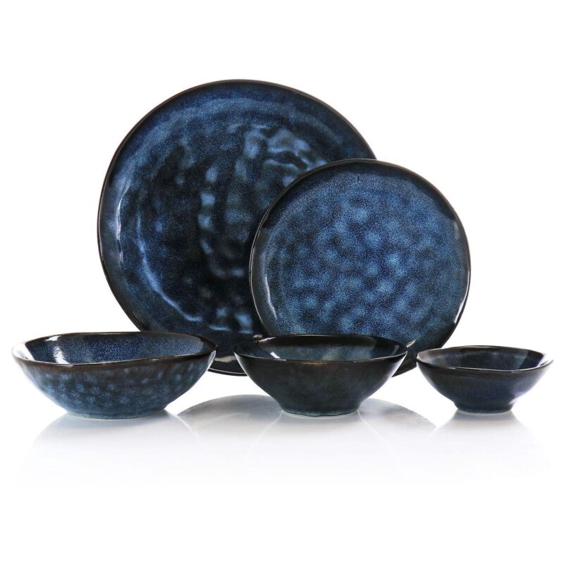 Elama Lucca 20 Piece Round Stoneware Triple Bowl Dinnerware Set - Image 3