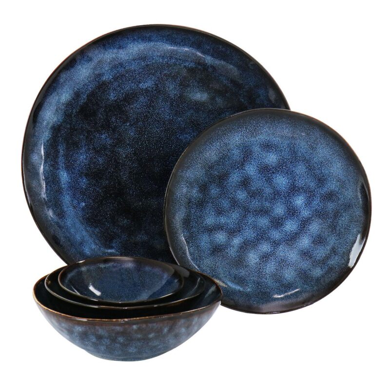 Elama Lucca 20 Piece Round Stoneware Triple Bowl Dinnerware Set - Image 2