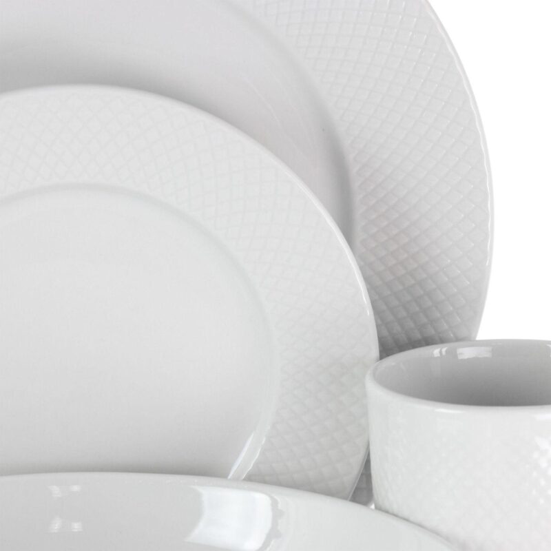 Elama Maisy 18 Piece Round Porcelain Dinnerware Set in White - Image 3