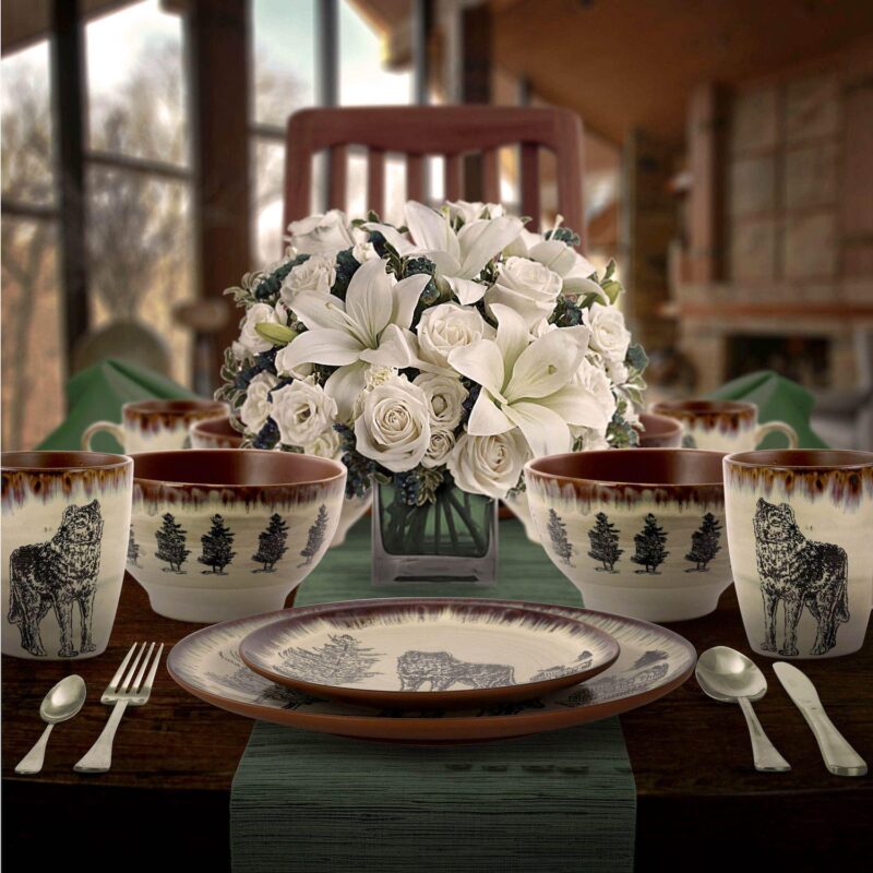 Elama Majestic Wolf 16 Piece Luxurious Stoneware Dinnerware with Complete Setting for 4 - Image 5