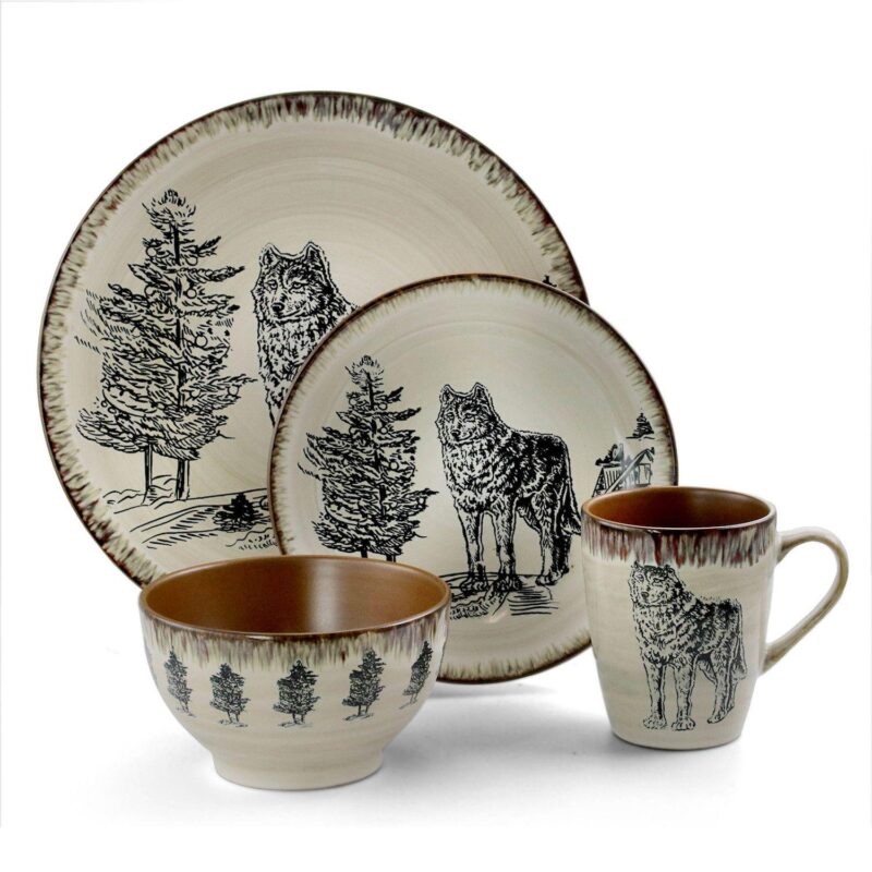 Elama Majestic Wolf 16 Piece Luxurious Stoneware Dinnerware with Complete Setting for 4 - Image 2