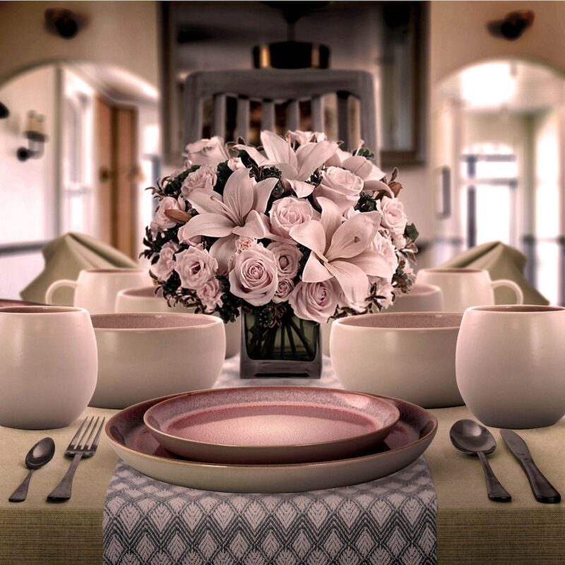 Elama Mocha Muave 16 Piece Luxurious Stoneware Dinnerware with Complete Setting for 4 - Image 5