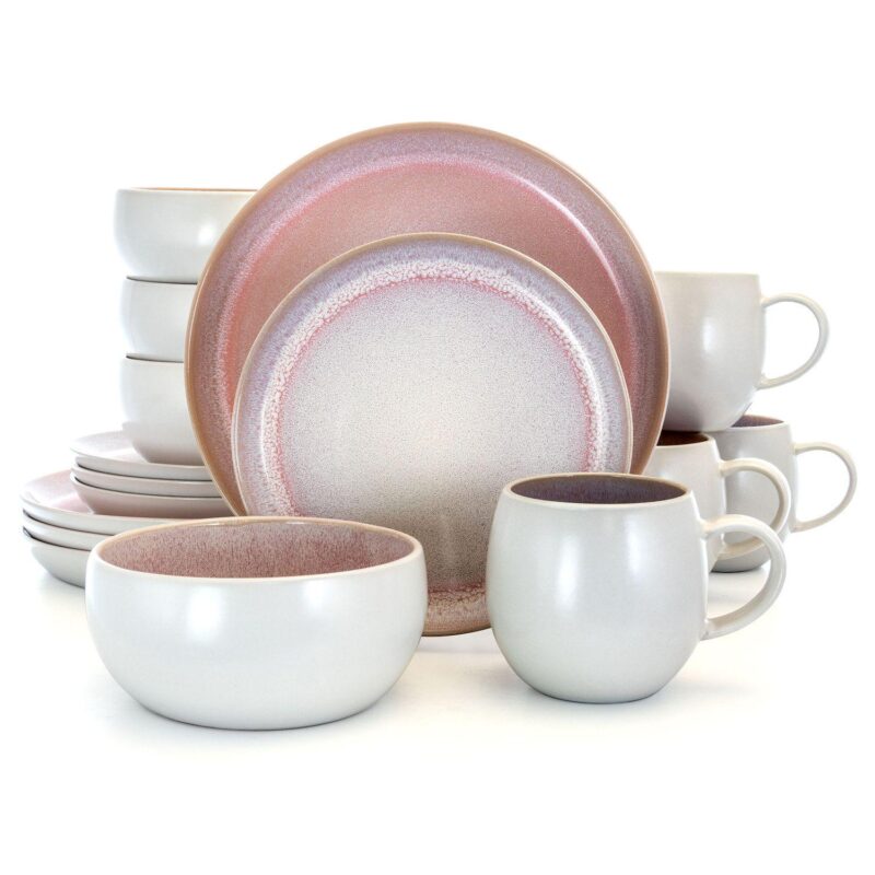 Elama Mocha Muave 16 Piece Luxurious Stoneware Dinnerware with Complete Setting for 4 - Image 4