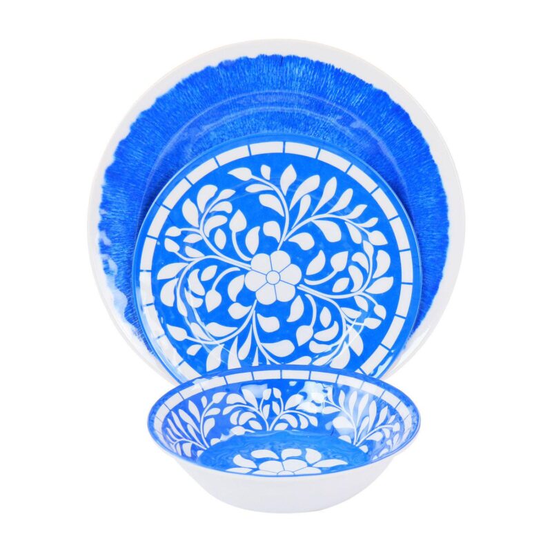 Elama Nelly 12 Piece Melamine Dinnerware Set in Blue - Image 2
