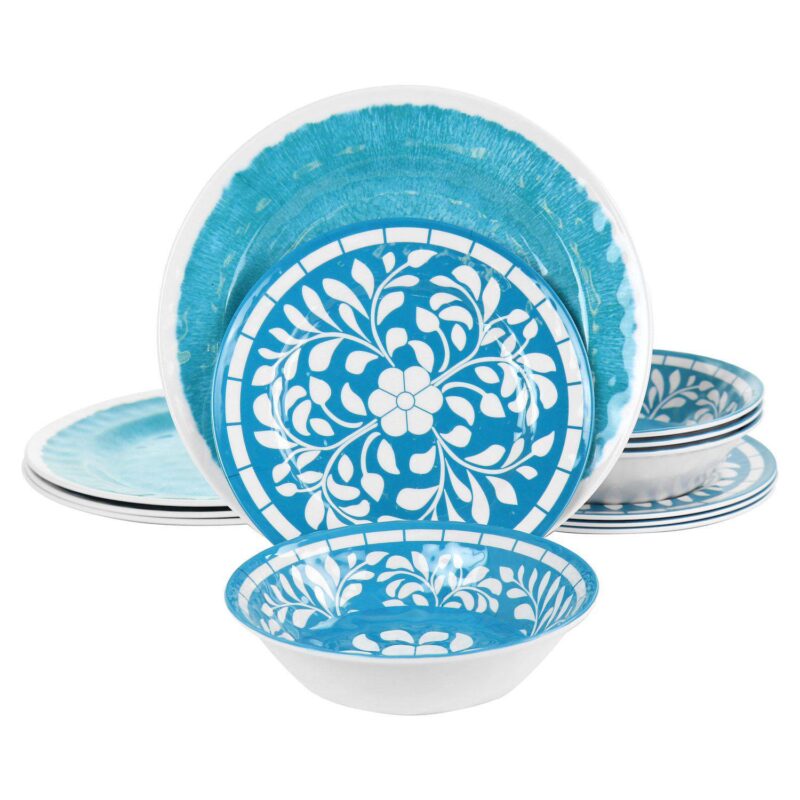 Elama Nelly 12 Piece Melamine Dinnerware Set in Blue - Image 6