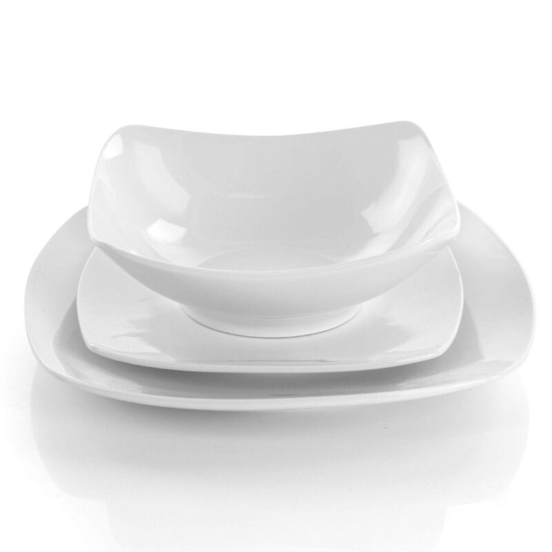 Elama Newman 18 Piece Square Porcelain Dinnerware Set in White - Image 2
