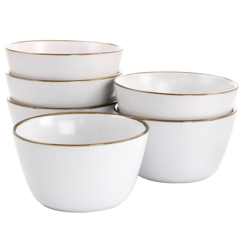 Elama Paul 6 Piece Stoneware Bowl Set in Matte Black with Gold Rim - Image 6