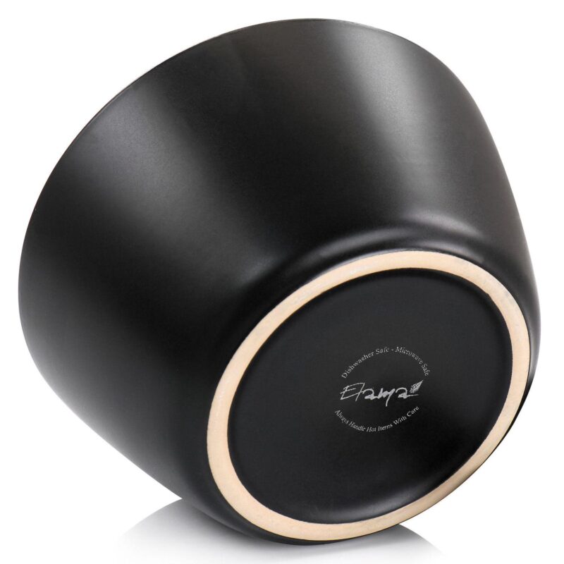 Elama Paul 6 Piece Stoneware Bowl Set in Matte Black with Gold Rim - Image 5