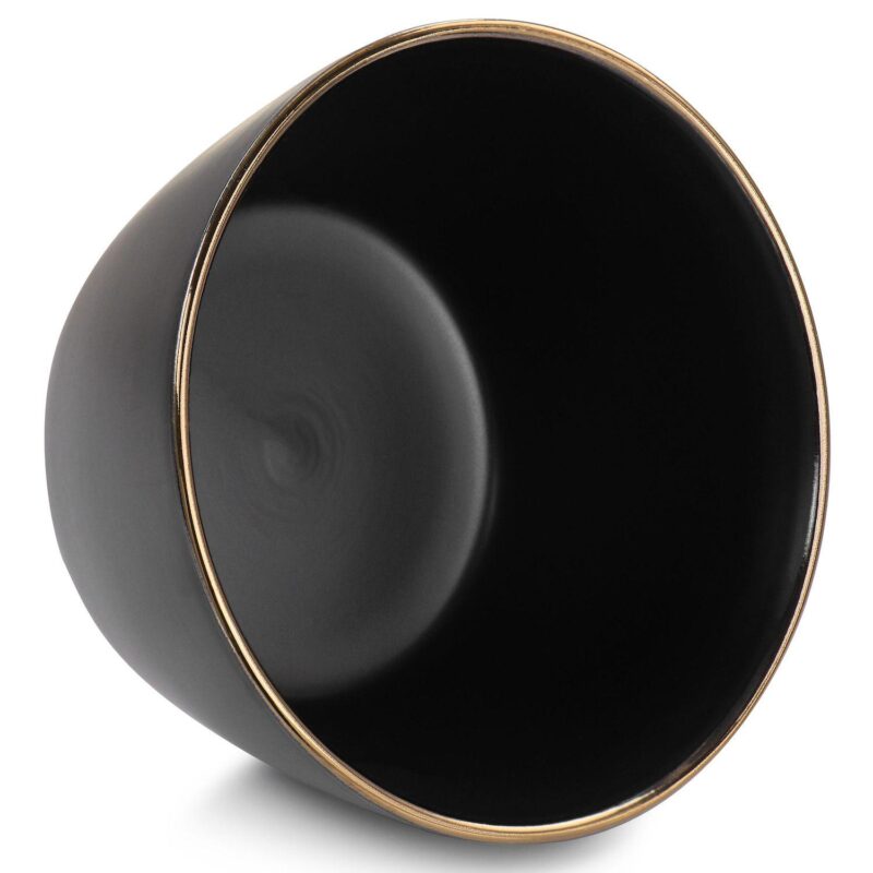 Elama Paul 6 Piece Stoneware Bowl Set in Matte Black with Gold Rim - Image 4