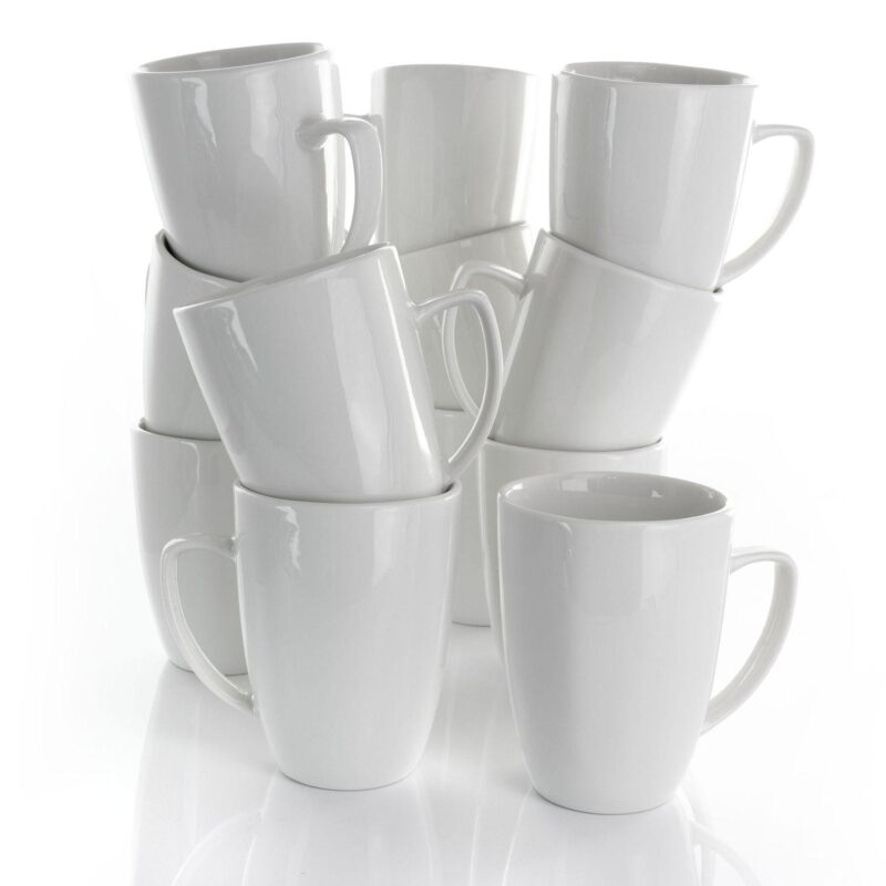 Elama Riley 12 Piece 12 Ounce Porcelain Mug Set in White - Image 2