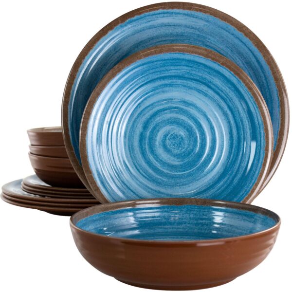 Elama RippLED Tides 12 Piece Lightweight Melamine Dinnerware Set