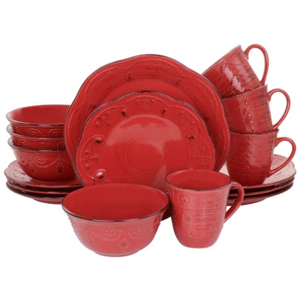 Elama Rustic Birch 16 Piece Stoneware Dinnerware Set