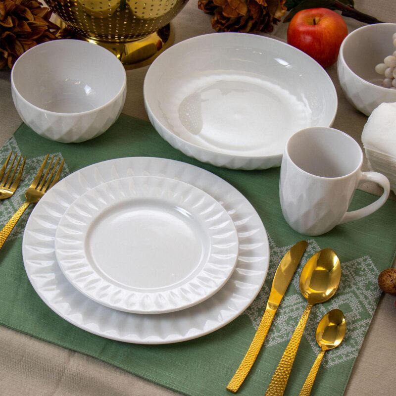 Elama Sienna 18 Piece Porcelain Dinnerware Set in White - Image 5