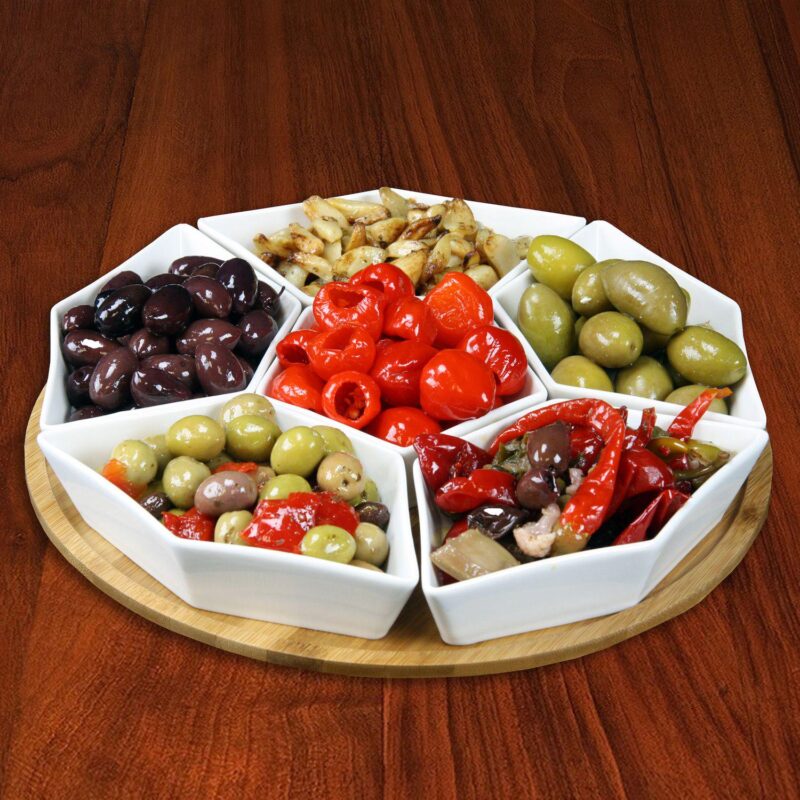 Elama Signature 12 Inch 7-Piece Condiment Server Set with Awood Lazy Suzan Serving Tray - Image 5