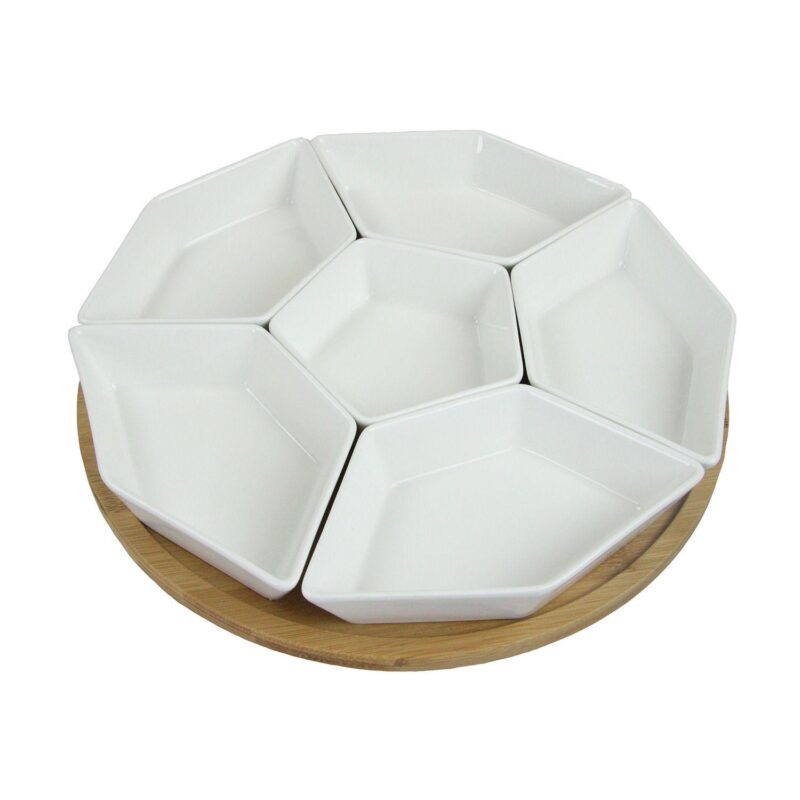 Elama Signature 12 Inch 7-Piece Condiment Server Set with Awood Lazy Suzan Serving Tray - Image 2