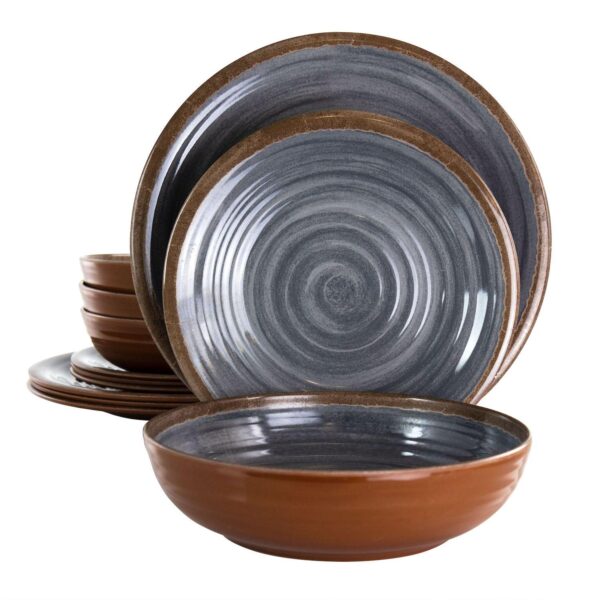 Elama Stone Oak 12 Piece Lightweight Melamine Dinnerware Set