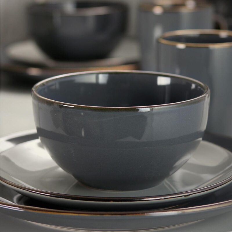 Elama Tahitian Grand 16 Piece Stoneware Dinnerware Set in Gray - Image 4
