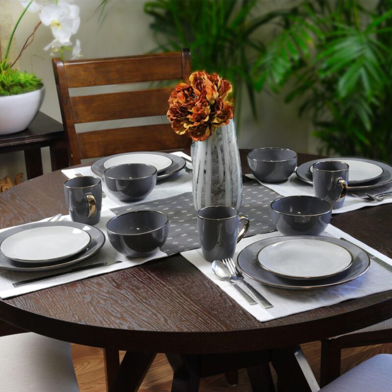 Elama Tahitian Grand 16 Piece Stoneware Dinnerware Set in Gray - Image 5