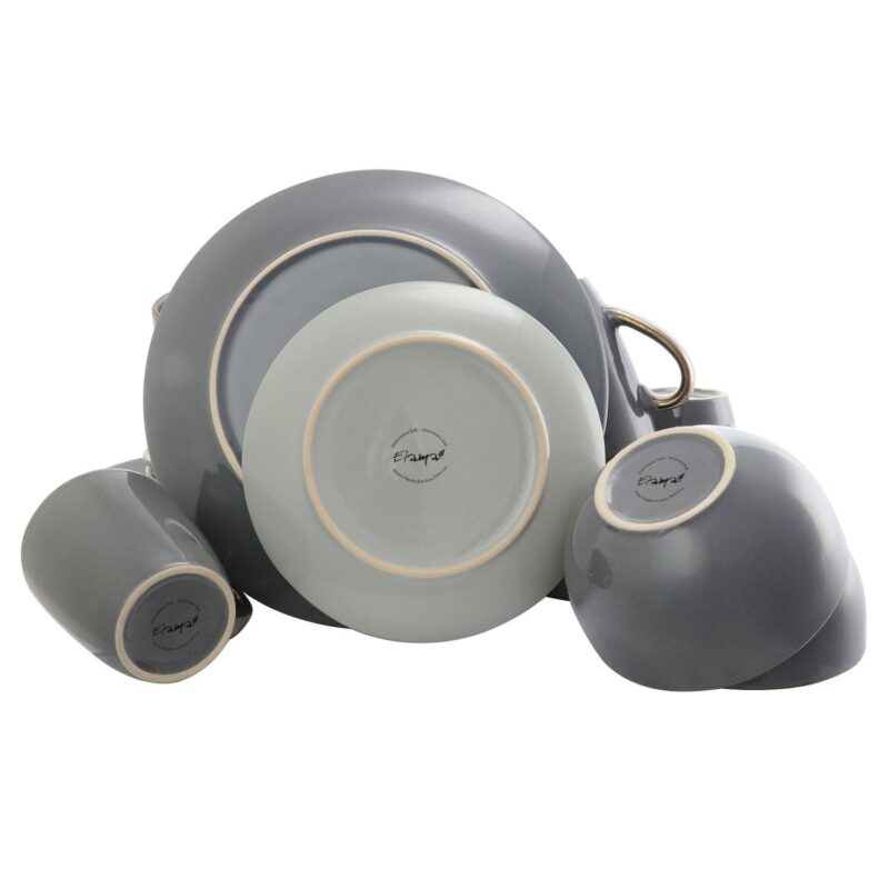 Elama Tahitian Grand 16 Piece Stoneware Dinnerware Set in Gray - Image 3