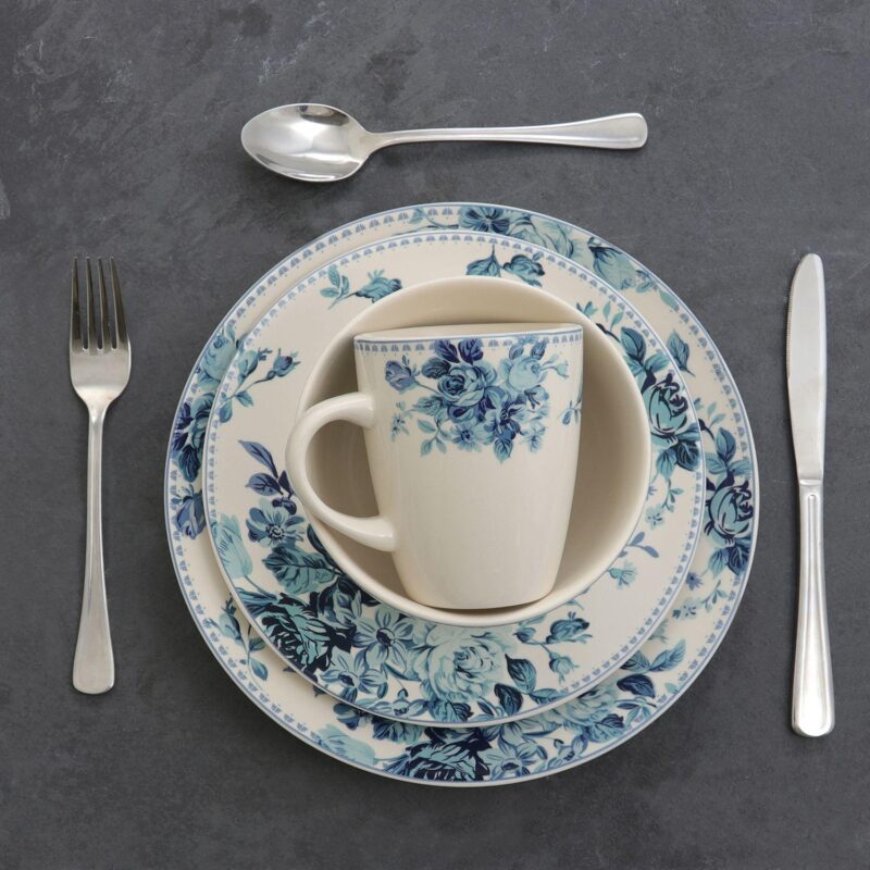 Elama Traditional Blue Rose 16 Piece Dinnerware Set - Image 5