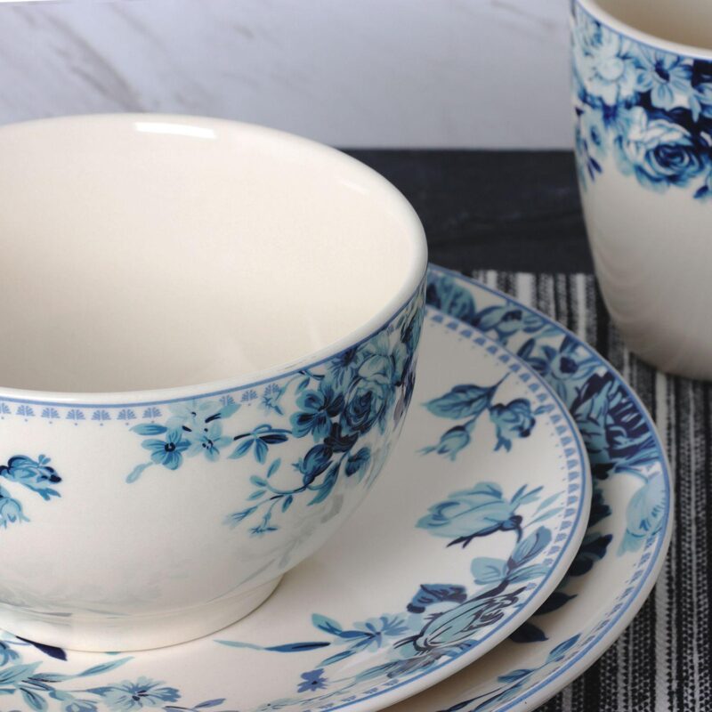 Elama Traditional Blue Rose 16 Piece Dinnerware Set - Image 4