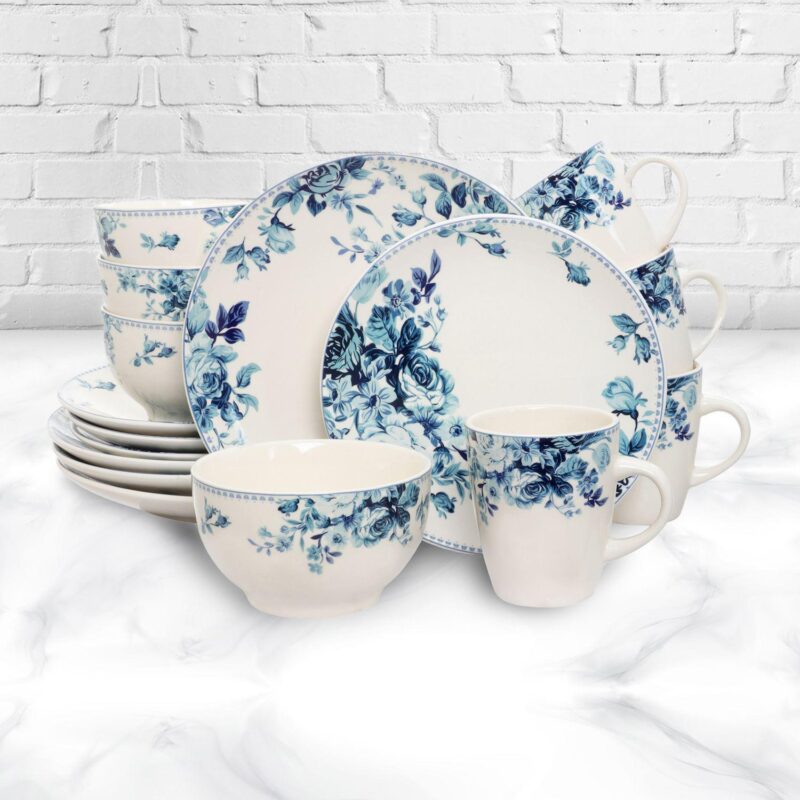 Elama Traditional Blue Rose 16 Piece Dinnerware Set - Image 2
