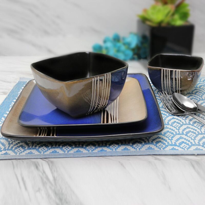 Elama Uptown Loft 16 Piece Double Bowl Stoneware Dinnerware Set - Image 4