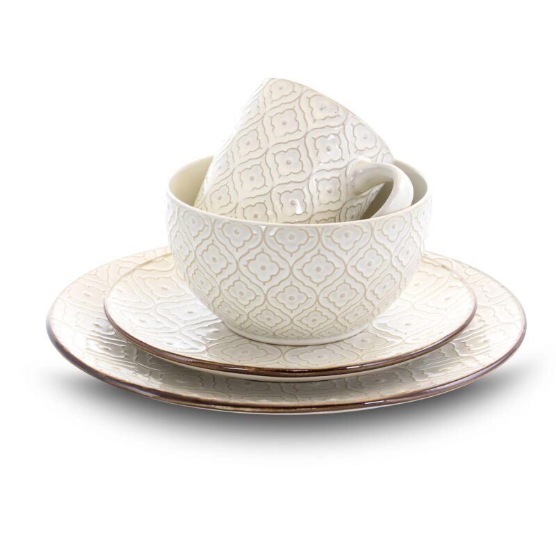 Elama White Lily 16 Piece Luxurious Stoneware Dinnerware with Complete Setting for 4 - Image 4