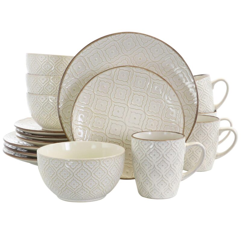 Elama White Lily 16 Piece Luxurious Stoneware Dinnerware with Complete Setting for 4 - Image 2
