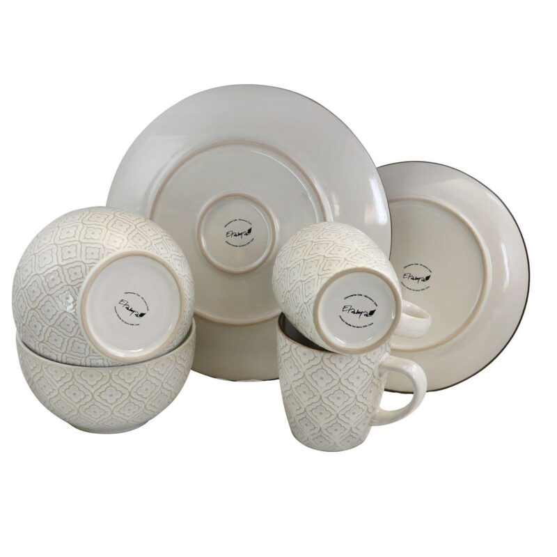 Elama White Lily 16 Piece Luxurious Stoneware Dinnerware with Complete Setting for 4 - Image 5