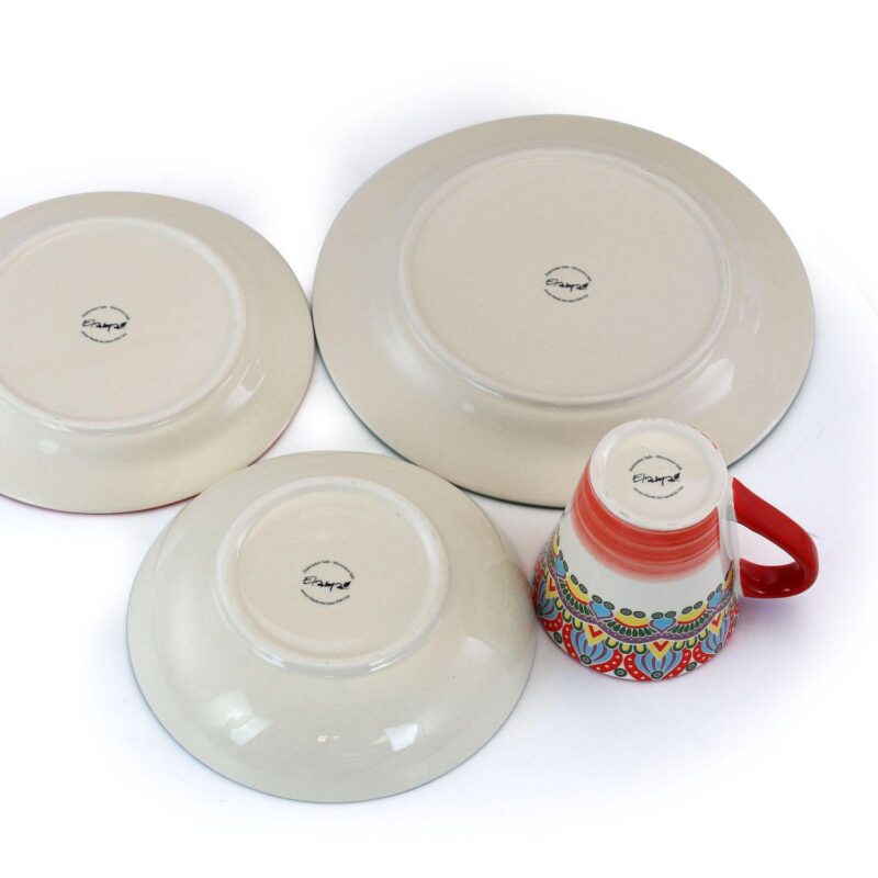 Elama Zen Red Mozaik 16 Piece Luxurious Stoneware Dinnerware with Complete Setting for 4, 16pc - Image 2