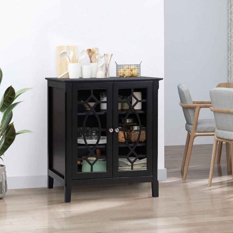Elegant Scroll-framed Storage Server Cabinet With Elevated Base And 3 Shelves - Image 2
