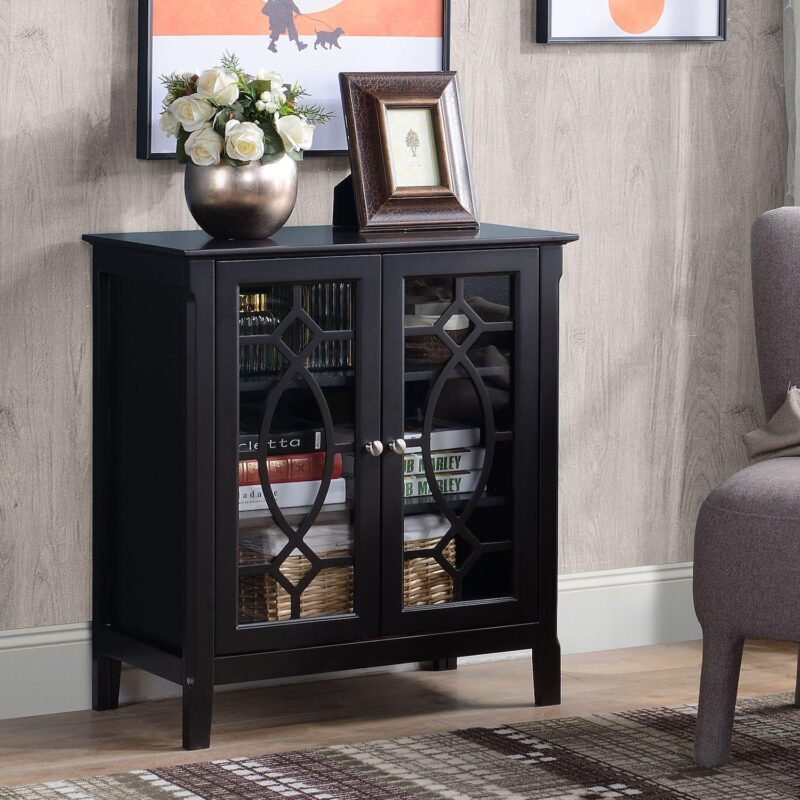 Elegant Scroll-framed Storage Server Cabinet With Elevated Base And 3 Shelves - Image 4