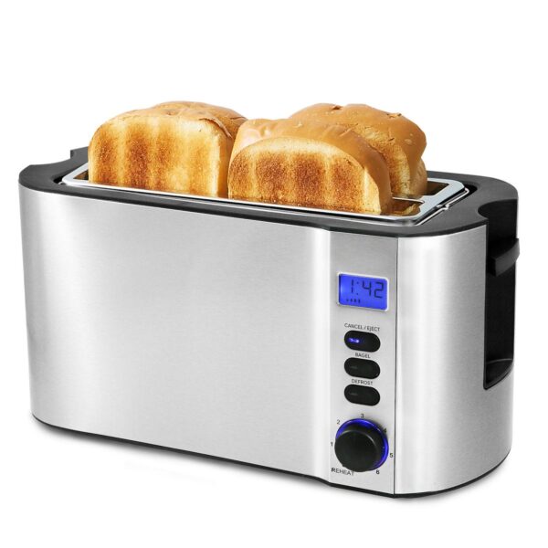 Elite Cuisine 4-Slice Digital, Stainless Steel Long-Slot Toaster