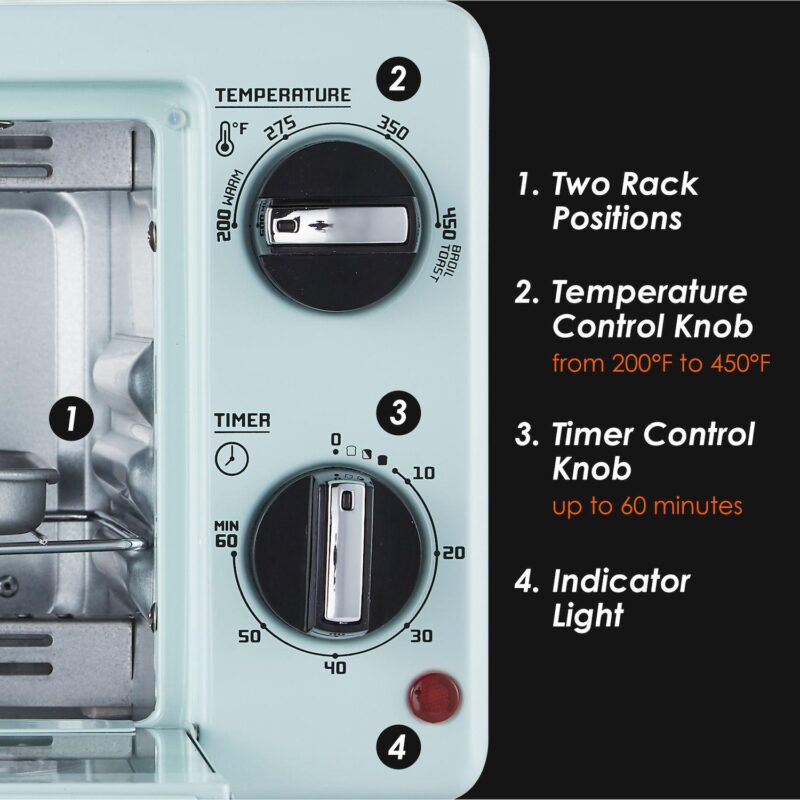 Elite Cuisine 50's Diner Style 2-Slice Toaster Oven with Time and Temp Knobs - Image 3