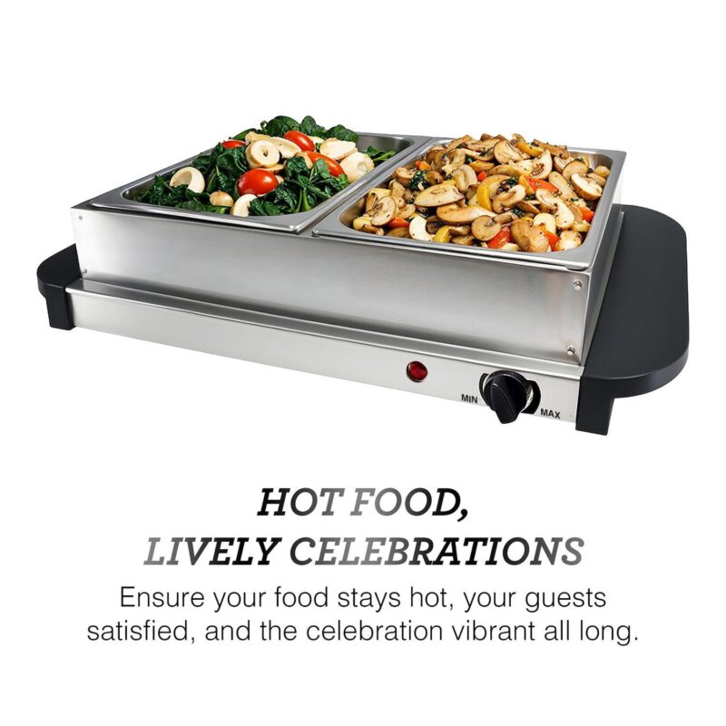 Elite Cuisine 5Qt. Stainless Steel Electric Buffet Server Food Warmer with 2 Trays - Image 2
