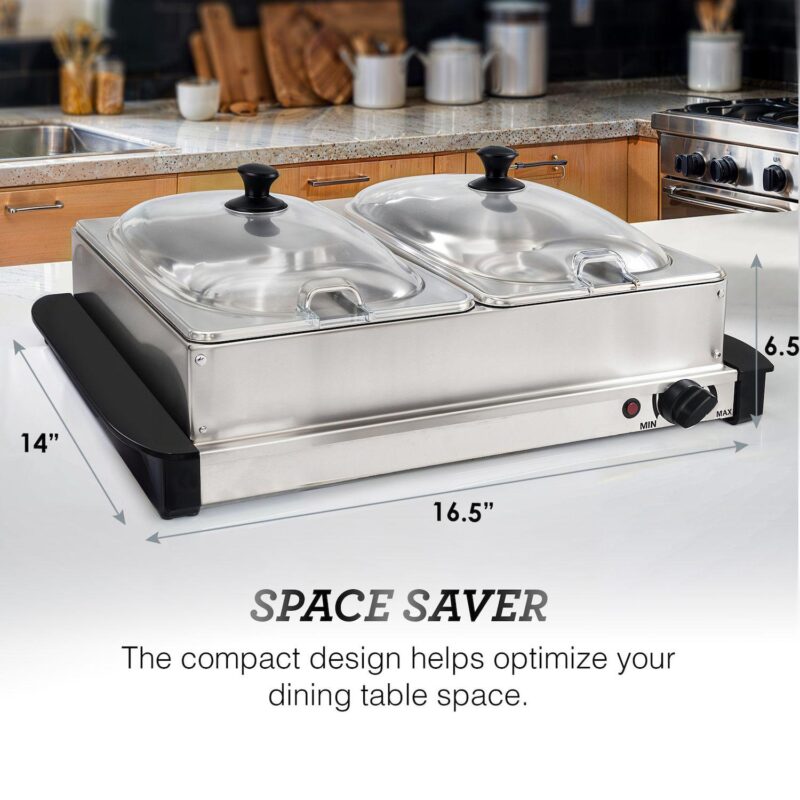 Elite Cuisine 5Qt. Stainless Steel Electric Buffet Server Food Warmer with 2 Trays - Image 3