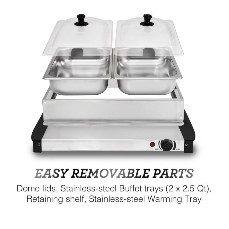 Elite Cuisine 5Qt. Stainless Steel Electric Buffet Server Food Warmer with 2 Trays - Image 5