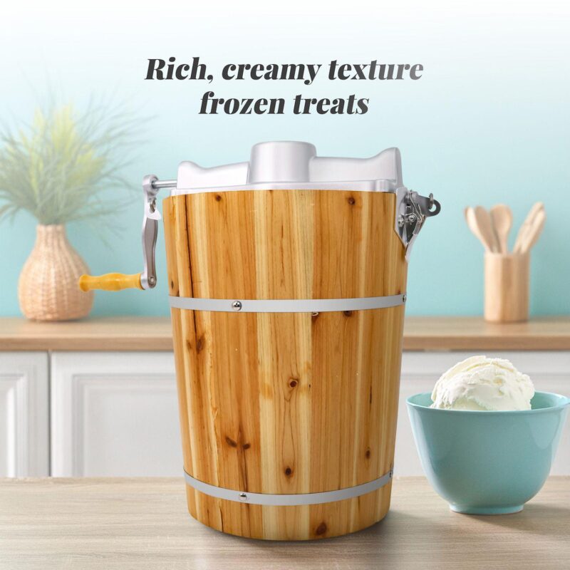 Elite Cuisine 6Qt. Old Fashioned Pine Bucket Ice Cream Maker with Hand Crank - Image 3