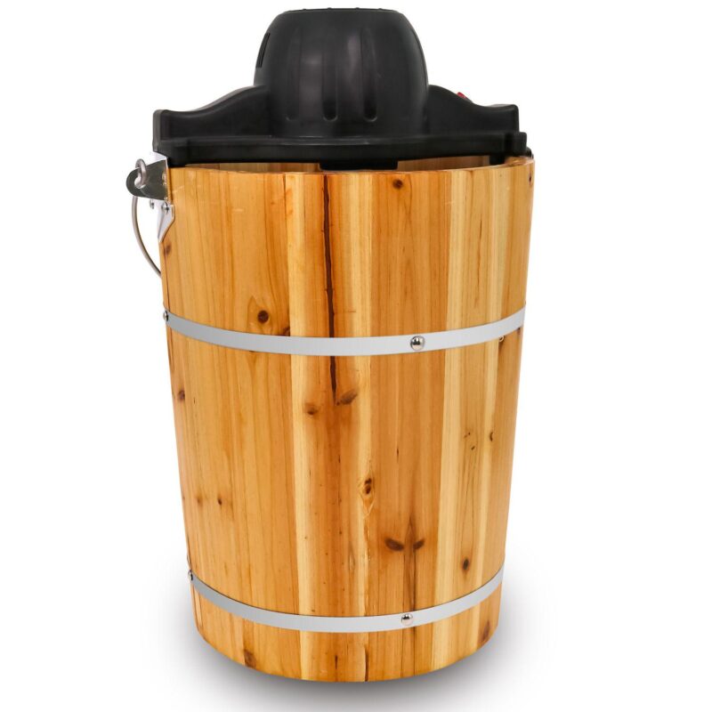 Elite Cuisine 6Qt. Old Fashioned Pine Bucket Ice Cream Maker with Hand Crank