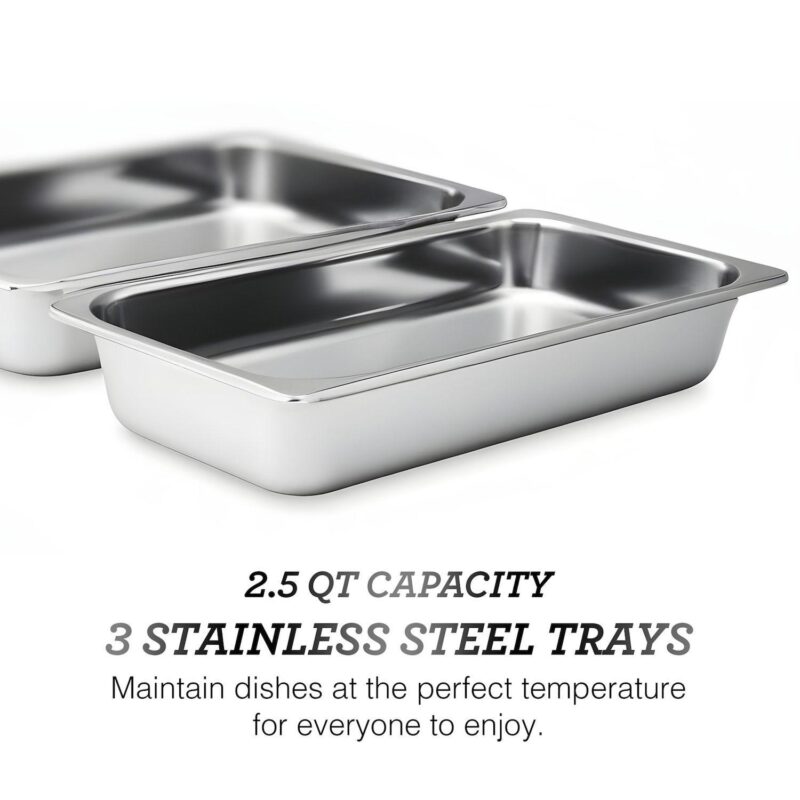 Elite Cuisine 7.5Qt. Stainless Steel Electric Buffet Server Food Warmer with 3 Trays - Image 4