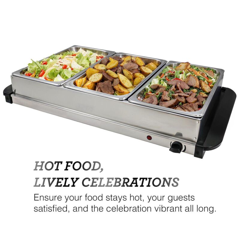 Elite Cuisine 7.5Qt. Stainless Steel Electric Buffet Server Food Warmer with 3 Trays - Image 2