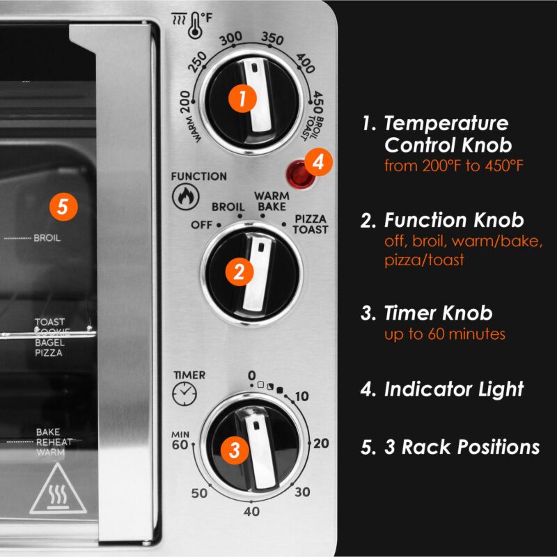 Elite Cuisine French Door Toaster Oven fits 12  Pizza, Stainless Steel - Image 4